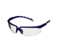 Lunettes de protection 3M Solus 2000, monture bleue/grise, traitement anti-rayures/antibuée, écran incolore avec zone de lecture intégrée (bifocale) pour un travail de précision sur les détails, +1.5 