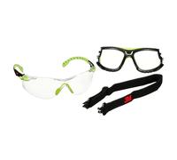 Solus Lunettes de sécurité 3M Solus1000, monture verte/noire, revêtement antibuée/antirayure Scotchgard (K&N), optique transparente, joint en TPE et sangle, S1201SGAF-TSKT-EU