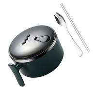 SOLUSTRE 1pièce Acier Inoxydable Bol à Noodles avec Couvercle et Poignée Résistant Chaleur Bpa Pp et Acier Inoxydable Portable Vert avec Couteau à Noodles et Fourchette