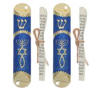 SOLUSTRE 2 Ensembles Mezouza en Métal Élégante avec Parchemin Cachère | Décor Raffiné, Présent de Pendaison de Crémaillère, Alliage de Zinc Bleu, Usage Intérieur
