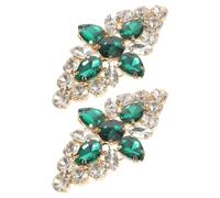 SOLUSTRE 2 Pièces Accessoires de Boucle de Chaussure à Fleurs pour Talons Hauts Verts, Fixation Douce et Sécurisée en Métal et Cristaux, Décoration pour Mariage et Fête