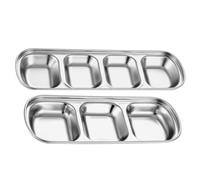SOLUSTRE 2 pièces Assiettes Carrées Acier Inoxydable Plats à Condiments Multi Compartiments Plateau Sauce et Vinaigre pour Cuisine Design à Grille Économiseur Espace et Sécurité Usage