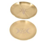 SOLUSTRE 2 Pièces Plateau pour Bougies Pentacle Lune Triple Plateau Métallique Or Et Argent Accessoire De Rangement Et Décoration 2pcs (Lune Triple + Déesse)