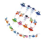 SOLUSTRE 27 pièces Bannière Suspendue Espace Astronaute pour Décoration Anniversaire Garçon Fille Kit Drapeaux et Cake Toppers pour Fête Premier Anniversaire Thème Spatial