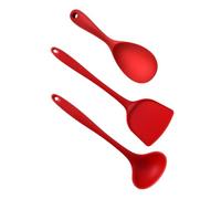 SOLUSTRE 3 Pièces Set de Ustensiles de Cuisine Silicone Rouge Louche Cuillère et Spatule Ergonomiques et Facile à Nettoyer Suspension et Polyvalent