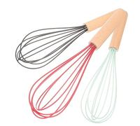 SOLUSTRE 3 pièces Œufs Manuel Silicone avec Manche de Hêtre Batteur pour Sauces Crème et Blancs Œufs de Couleurs Noir Rouge Vert Foncé
