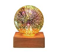 SOLUSTRE 3D Coloré en Verre Lumière de Nuit USB Lampe De Projecteur Feu D Artifice Globe Boule de Cristal Verre Nuit Lumière Atmosphère avec Base en Bois pour La Maison