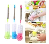 SOLUSTRE 3pièces Lot de Goupillons pour Bouteille Manche Acier Inoxydable Brosse Nylon Souple Embout Rond pour Nettoyage Bouteille Tasse Biberon Couleur Aléatoire