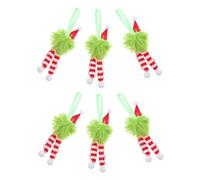 SOLUSTRE 6 Pièces de Noël Peluche Longue avec Écharpe Rayée et Bonnet de Père Noël Décorations Suspendues Fuzzy pour Sapin Ambiance Festive
