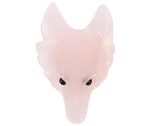 SOLUSTRE Accessoire de Bijou Artisanal Unique pour Création de Bijoux Chic et Élégante Pendentif Forme Tête de Loup Sculptée en Pierre de Cristal Rose