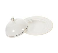 SOLUSTRE Assiette Céramique avec Bord Doré et Couvercle Plateau de Service pour Desserts et Steaks Polyvalente pour Maison et Restaurant Design Élégant et Pratique