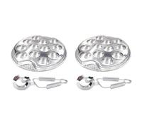 SOLUSTRE Assiettes à Escargots Lavage Facile Lave-vaisselle en Acier Inoxydable Ensemble de 2 12 Compartiments, Forme Ronde, Compatibles Four et Grill, Pince Escargot Incluse