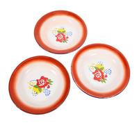 SOLUSTRE Assiettes Vintage en Émail 3pcs, Multifonctionnelles pour Fruits et Snacks, Style Chinois Rouge, pour Pique-niques ou Hôtel