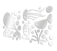 SOLUSTRE Autocollant Autocollant Auto-adhésif en Acrylique Argenté Poisson Mural Miroir Facile à Nettoyer Thème Océan pour Décoration Murale Chambre Fille