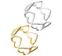 SOLUSTRE Bague de Cœur Ouverte pour Femme, Lot de 2 en Cuivre, Design Simple et Élégant, Confortable à Porter, pour Noël ou Anniversaire