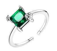 SOLUSTRE Bague D'ouverture Ajustable en Argenté 925 et Zircon Carré Vert, Bijou de Fête pour Femmes, Anneau en Cristal Élégant pour Doigts, Taille Unique Adaptable