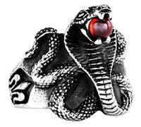 SOLUSTRE Bague Serpent Homme Vintage Acier Titane Pierre Rouge Anneau Punk Bijoux Masculins Soirée Quotidienne Taille Unique