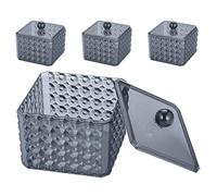 SOLUSTRE Boîte de Rangement Acrylique Noire pour Cotons-tiges Couvercle, Lot de 4 Pièces, Protège de L'humidité, Facile à Nettoyer, pour Salles de Bain et Dressings
