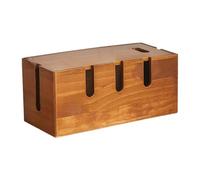 SOLUSTRE Boîte de Rangement Câbles en Bois Massif Organiseur Câble Bureau Vintage Cache Cordon Alimentation Compartiments pour Routeur Gestion à Domicile ou Bureau Design Rustique Multiple