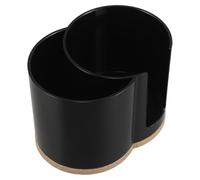 SOLUSTRE Boîte de Rangement Ronde Noire en Bambou et Plastique, Robuste et Portable Double Compartiment pour Cotons Démaquillants et Boules de Coton, pour Salle de Bain ou Coiffeuse