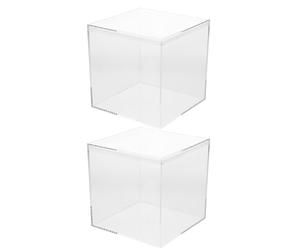 SOLUSTRE Boîtes de Rangement Carrées Transparentes avec Couvercles Lot de 2 en Plastique 12x12x12 Cm Contenant Dragées Mariage, Boîte à Bonbons Décorative pour Fêtes et Organisation