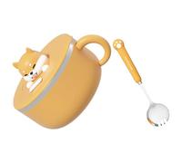 SOLUSTRE Bol à ramen : boîte à lunch en forme d'animal de dessin animé de 1 200 ml avec couvercle et cuillère de drainage - bol de conservation en acier inoxydable pour ramen, riz, salades