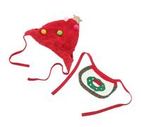SOLUSTRE Bonnet de Noël Ajustable pour Petits Chiens et Chats 4-7,5 Kg, Chapeau Tricoté en Polyester Doux Bandana Absorbant Bave Rouge et Vert, Accessoire Photo Festif pour Fêtes D’Hiver