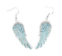 SOLUSTRE Boucles D’oreilles Ailes D’ange Pendantes en Cristaux Bleus, Bijoux Femme, Légères et Confortables, pour Soirées et Occasions Spéciales