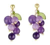 SOLUSTRE Boucles D’oreilles Raisins En Résine Délicates, Pendantes Pour Femmes Et Adolescentes, Couleur Violet Translucide, Bijoux Fruités Mode Pour Occasions Spéciales