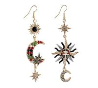 SOLUSTRE Boucles Oreilles Femme Pendantes Vintage Asymétriques Alliage avec Pendentif Long Étoile et Lune pour Soirée et Usage Quotidien