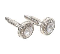 SOLUSTRE Boutons de Manchette en Zircon pour Hommes, Design Rond Simple et Moderne, Faciles à Utiliser, Couleur Argenté, pour Mariage et Concert