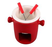 SOLUSTRE Ceramic Fondue Pot for Melting Stylish Ice Fondue Set with Forks Porcelain Butter Warmer Cup for Cheese and Sharing at Home