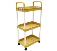 SOLUSTRE Chariot Utilitaire à roulettes 3 Niveaux Multifonctionnel Jaune 4 Crochets et Stickers, Étagère de Rangement Mobile Cuisine, Chambre, Bureau et Salle de Bain, Support de Stockage