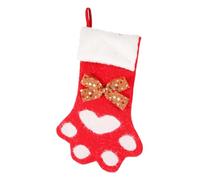 SOLUSTRE Chaussette de Noël Tricot Rouge Motif Patte de Chien Décoration Suspendue pour Arbre de Noël Cadeau pour Bonbons et Surprises Festives