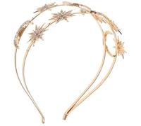 SOLUSTRE Coiffe de Déesse pour Femmes Étoiles et Lune, Serrage-tête Double Couche en Alliage Or et Strass, Confortable et Élégant pour Fêtes et Mariages