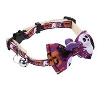 SOLUSTRE Collier pour Animaux de Compagnie, Tour de Cou 18-32cm Ajustable Nœud en Polyester Motif Halloween Citrouille et Fantôme, Accessoire de Fête Chat