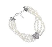 SOLUSTRE Collier pour Chien à Quatre Rangées de Perles Blanches en Cristal et Perles Artificielles Pendentif Cœur pour Photo et Fête