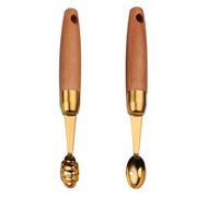 SOLUSTRE Cuillères à Fruits en Bois Sapele Lot de 2 en Acier Inoxydable pour Creuser Melon et Fruit Dragon, Maison et Boutique de Desserts