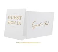 SOLUSTRE Dor Élégant pour Mariage Carnet de Signatures pour Invités Décoration Blanche et Or Ensemble Cahier de Souvenirs Facile à Utiliser
