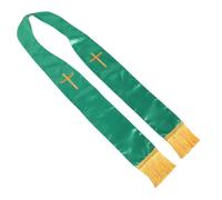 SOLUSTRE Étole de Mariage pour Pasteur 135 Cm avec Croix Brodée, Châle de Prière Chrétien Vert à Franges, Étole Traditionnelle Réversible pour Messe du Clergé et Cérémonie