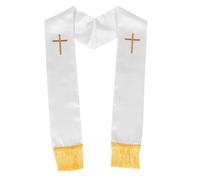 SOLUSTRE Étole de Prêtre Brodée de Croix Blanche Réversible 135 Cm avec Pompons, Châle D’épaule pour Mariage et Église, Accessoire Liturgique Unisexe, Tissu Doux et Solide