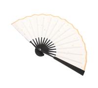SOLUSTRE Éventail à Main Traditionnel Pliant Blanc en Bambou et Tissu, Doré | Ouverture Fluide, Structure Solide, Finition à Paillettes, pour Compositions