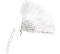 SOLUSTRE Éventail Pliant à Main en Plume Blanche Style Vintage Structure en Métal et PP, Ventilateur Pliable et Rafraîchissant pour Fête Costumée et Accessoires de Danse