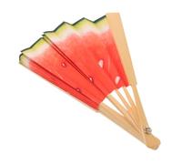 SOLUSTRE Éventail Pliant Peint Main Motif Pastèque Rouge et Vert en Bambou Léger et Robuste, Style Illustration Moderne pour Usage Quotidien ou Carnaval