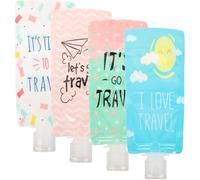 SOLUSTRE Kit de 4 Pochettes Souples de 100ml pour Voyage avec Bouchons, Distributeurs Cosmétiques en Pet Pa Pe, Étanchéité et Résistance, pour Shampooing et Lotion