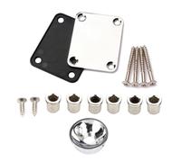 SOLUSTRE Kit de Plaque de Manche de Guitare en Métal Argenté Ferrules et Vis, pour Montage et Protection du Corps de Guitare Électrique ou Basse