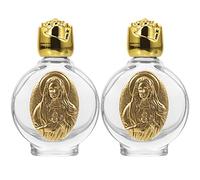 SOLUSTRE Lot De 2 Bouteilles d'eau Bénite en Verre Gaufré Bouteille Catholique Rechargeable Bouteille Décorative Dorée pour De Fête De Baptême
