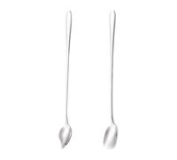 SOLUSTRE Lot de 2 Cuillères à Glace en Acier Inoxydable 304 Argentées, Longues Poignées, Résistantes Rouille, pour Mélanger Café et Miel
