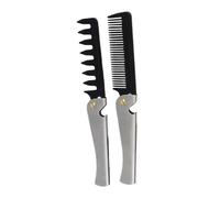 SOLUSTRE Lot De 2 Peignes À Dents Larges En Acier Inoxydable Pliables Portables De Voyage En Métal Argentés