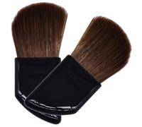 SOLUSTRE Lot de 2 Pinceaux à Blush Inclinés en Poils de Chèvre, Mini Format Voyage, Manche en Plastique Corne, Pinceaux à Poudre Compacts pour Maquillage Visage Portable